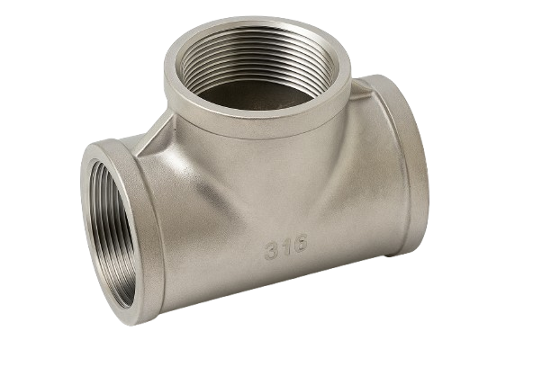 Low Pressure Threaded Inline Tee Stainless Steel 4-8 [Female NPT]